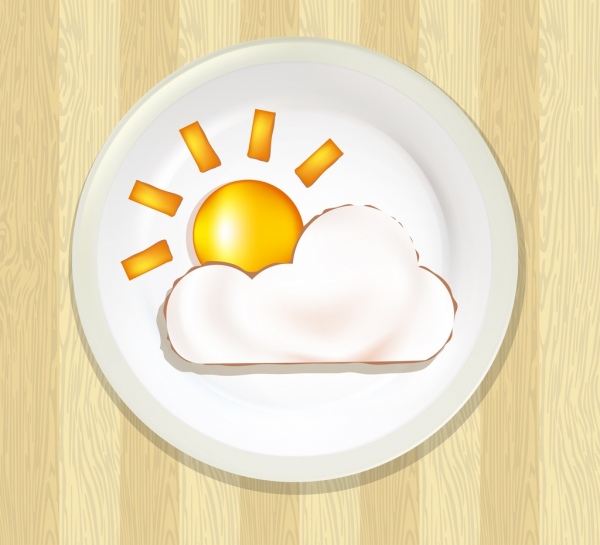 telur goreng hidangan ikon matahari datar awan dekorasi