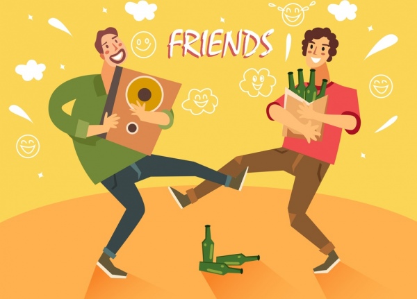 Friends Background Funny Drunk Men Icons Cartoon Characters-vector Cartoon-free  Vector Free Download