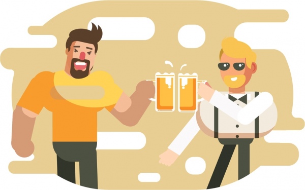 Fondo de la amistad que animan los personajes de dibujos animados de iconos de cerveza de los hombres
