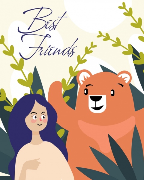 persahabatan latar belakang gadis beruang ikon kartun