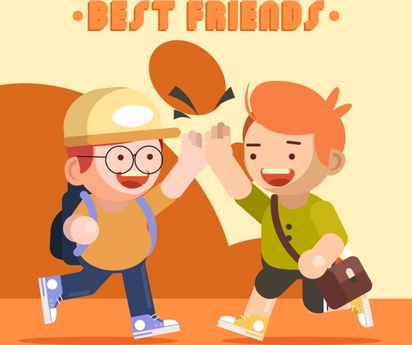 personnages de dessin animé icônes écoliers contexte d’amitié