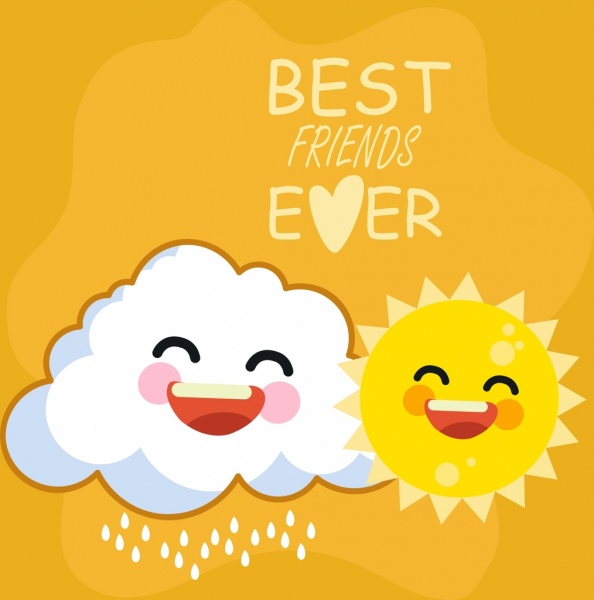 Баннер дружбы Стилизованное облако Солнце Иконки Мультфильм Дизайн