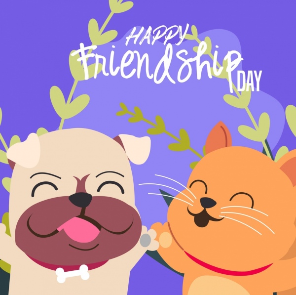 Bandeira do Dia da Amizade Ícones bonitos do gato do cão