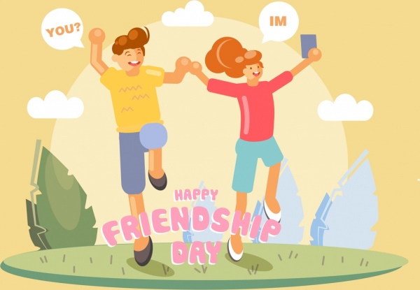 Journée de l’amitié bannière joyeuse gens icône personnages de dessin animé