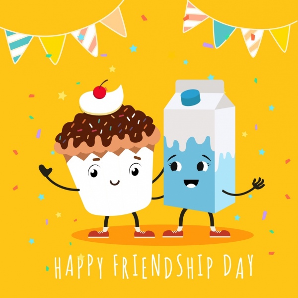 Spanduk Hari Persahabatan bergaya cupcake susu ikon dekorasi
