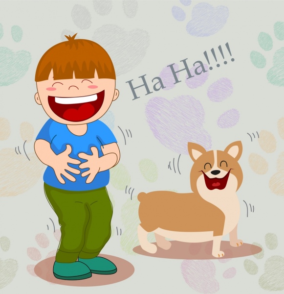 友谊画男孩的小狗图标搞笑卡通设计