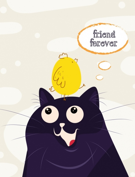 友情を描いて猫ひよこアイコンかわいい漫画デザイン