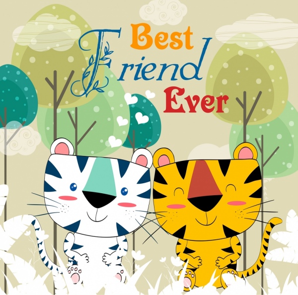 La amistad handdrawn icono de diseño color dibujo tigres