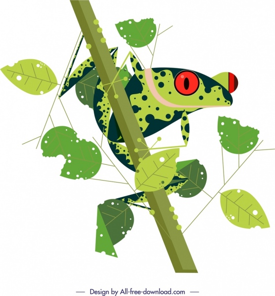カエルの動物絵画緑デザイン葉飾り