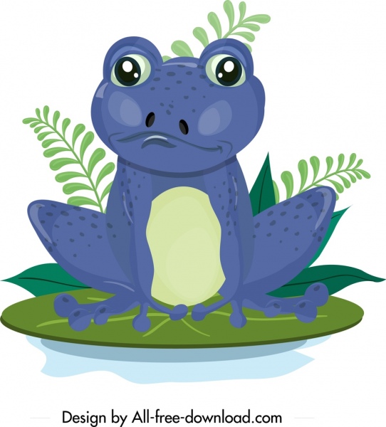 개구리 아이콘 파란색 디자인 귀여운 만화 캐릭터