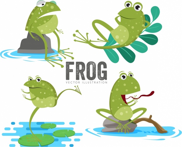 青蛙圖標集可愛的卡通風格