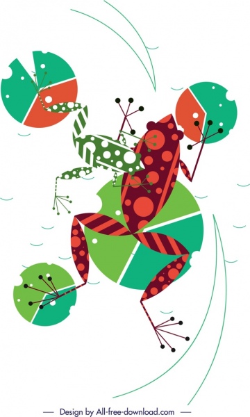 青蛙动物绘画五颜六色的平素描圆装饰品