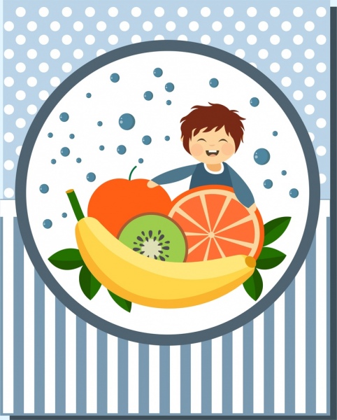 Frutas anuncio colorido estilo de niño pequeño icono decoracion