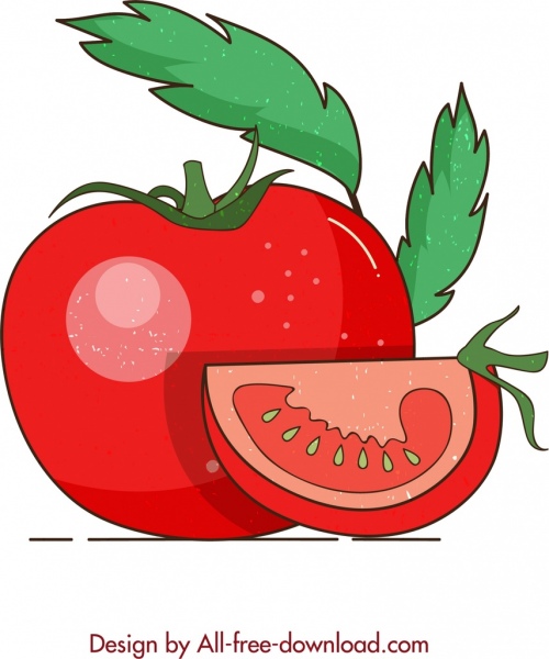 과일 배경 빨간 토마토 아이콘 복고풍 디자인