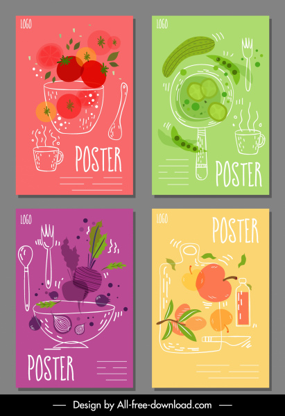 buah minuman poster warna-warni handdrawn dekorasi