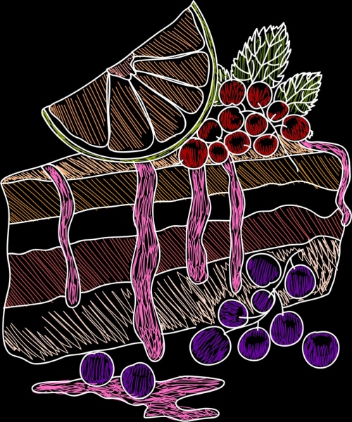 latar belakang kue buah sketsa gambar tangan warna-warni