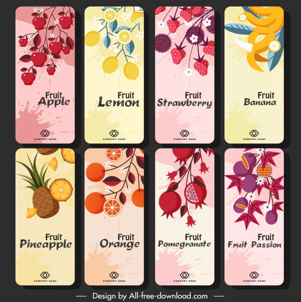 фрукты карты шаблоны красочные вертикальные классические гранж стиле