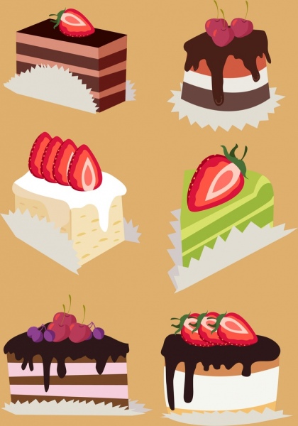 Frucht-Creme Kuchen Icons bunte 3d design
