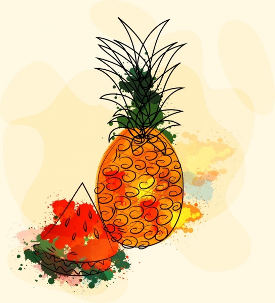 owoce rysunek grunge akwarelowe dekoracji handdrawn szkic