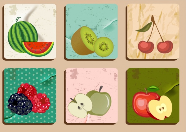 ícones de fruta define projeto retrô colorido