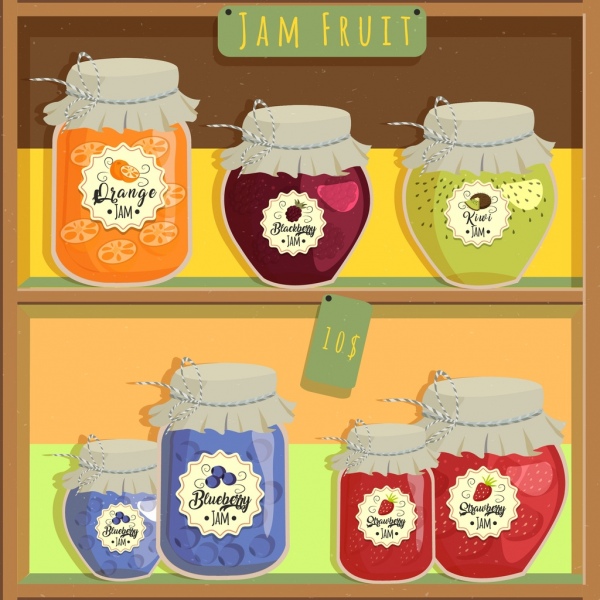 geleia de frutas publicidade ícones jar de prateleira