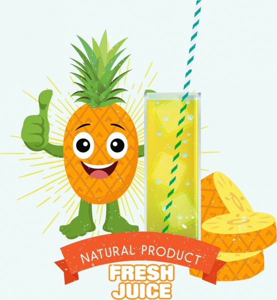 sok ananasowy ikona kolorowe stylizowane reklama projektu