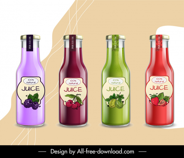modelli di bottiglia di succo di frutta lucido design colorato