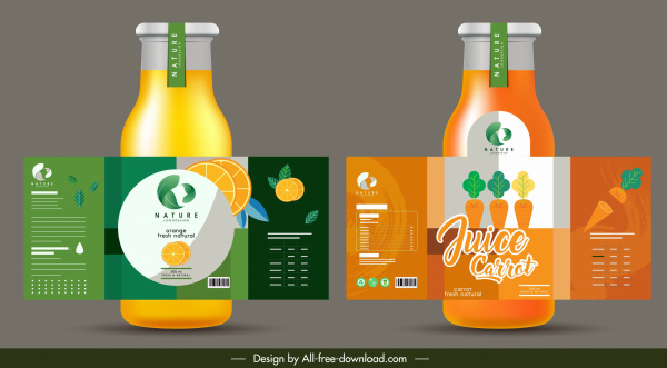 Fruit Juice Label Template Orange Tomato Sketch Colorful Flat