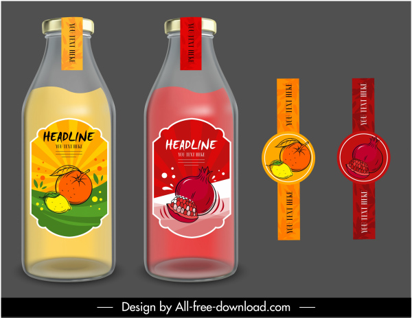 etiquetas de jugo de frutas plantillas de color dibujado a mano boceto