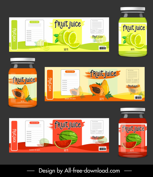 etiquetas de jugo de frutas plantillas de limón papaya sandía boceto