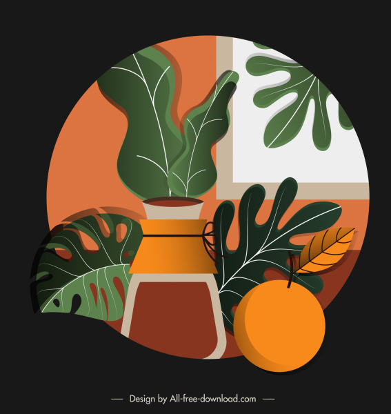 عصير الفاكهة اللوحة الملونة الرجعية ديكور دائرة العزلة