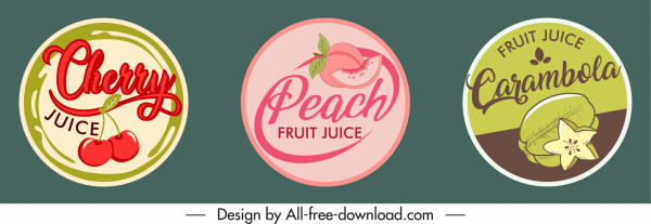 pegatinas de zumo de frutas plantillas retro diseño de círculo plano