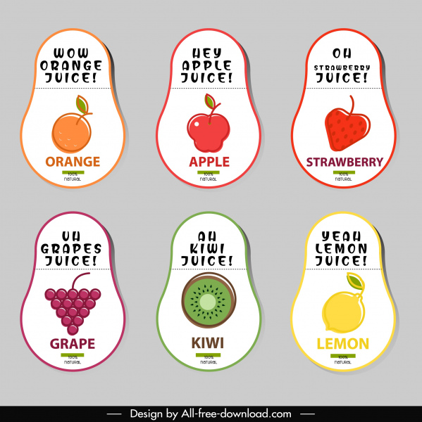 Obst-Etiketten Vorlagen farbige flache handgezeichnete Dekor