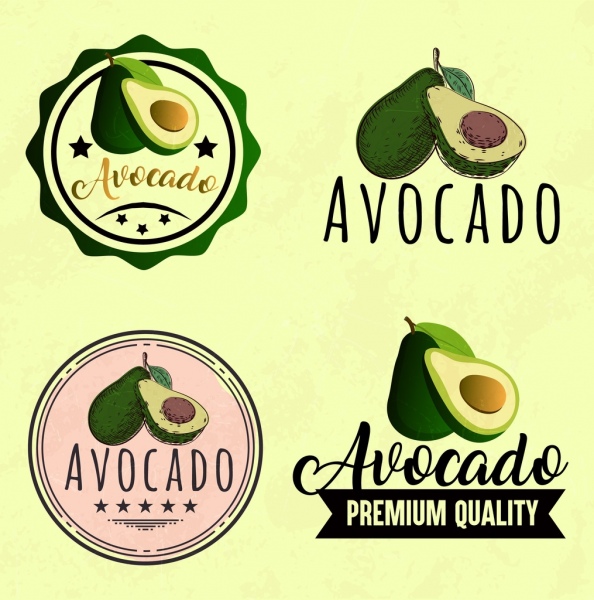 Aguacate, frutas logotipos Coleccion iconos diferentes formas de aislamiento