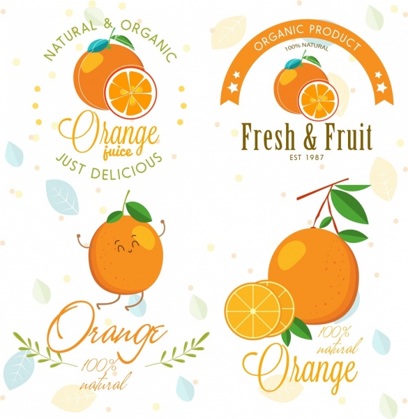 iconos de frutas logotipos plantillas naranja