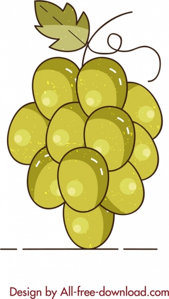 lukisan buah anggur hijau ikon desain retro
