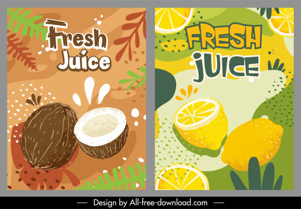 template iklan produk buah digambar tangan kelapa lemon dekorasi