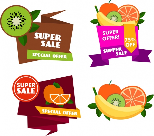 水果銷售標籤收集七彩折紙風格