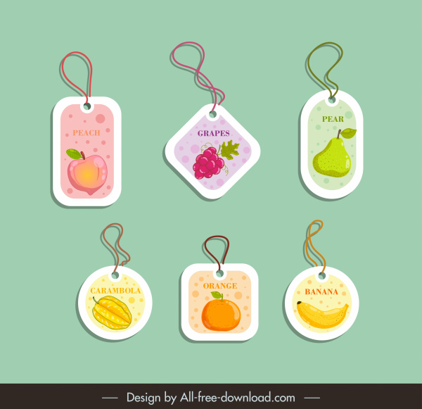 tags de frutas modelos decoração plana de cor moderna