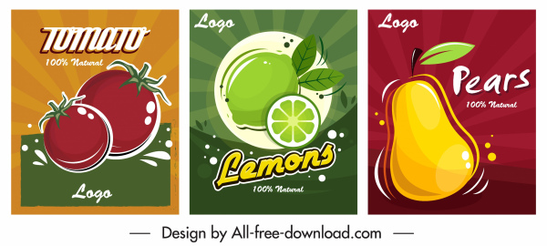 poster iklan buah-buahan sketsa pir lemon tomat
