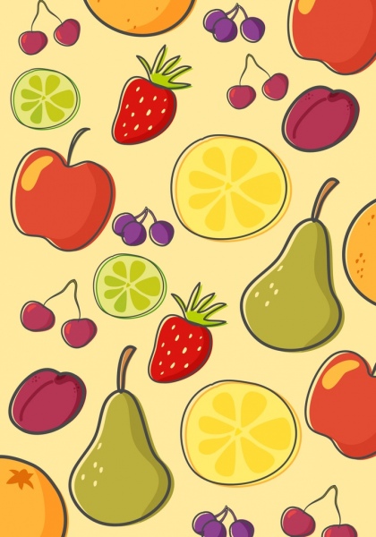 Frutas de colores planos handdrawn repitiendo el diseño de fondo