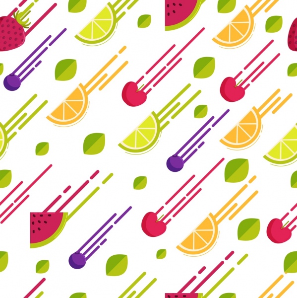 buah-buahan latar belakang warna-warni desain gerak berulang irisan ikon