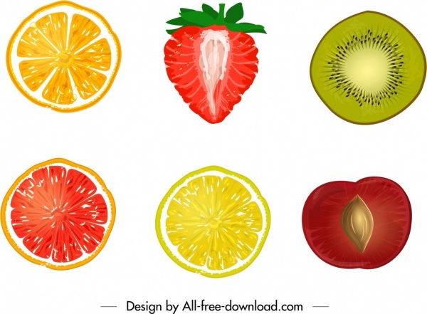 latar belakang buah-buahan warna-warni irisan desain gambar tangan