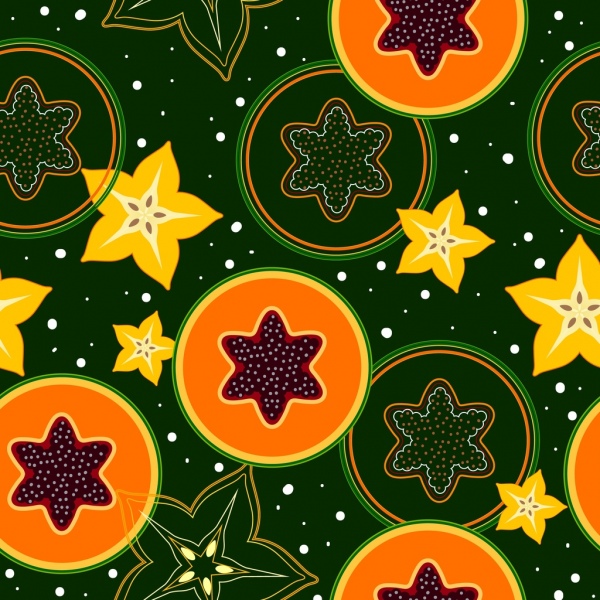 Früchte-Hintergrund wiederholen Design Papaya Carabola Scheiben Symbole