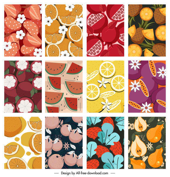 Früchte Hintergrundvorlagen farbige retro Nahaufnahme Design