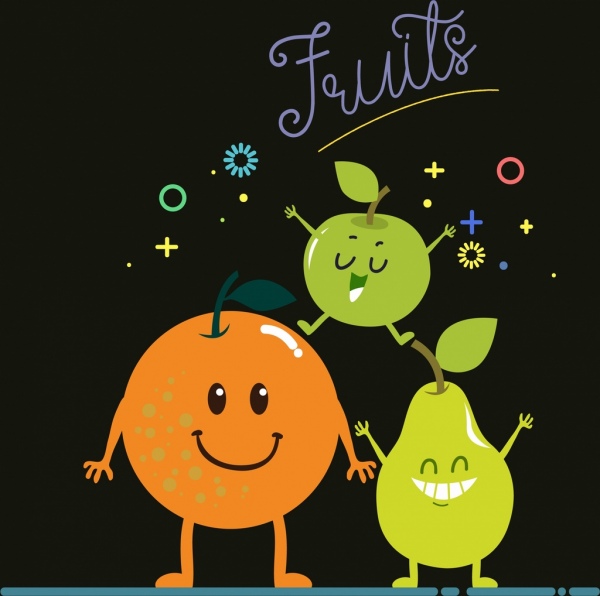 buah-buahan banner lucu bergaya pir apel jeruk ikon