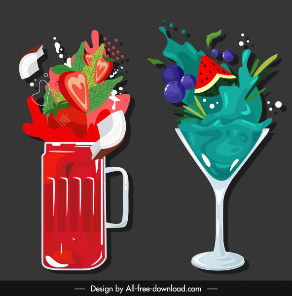fruits cocktails icônes coloré design dynamique