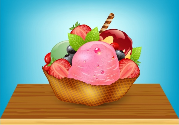 水果冰淇淋背景3D彩色装饰
