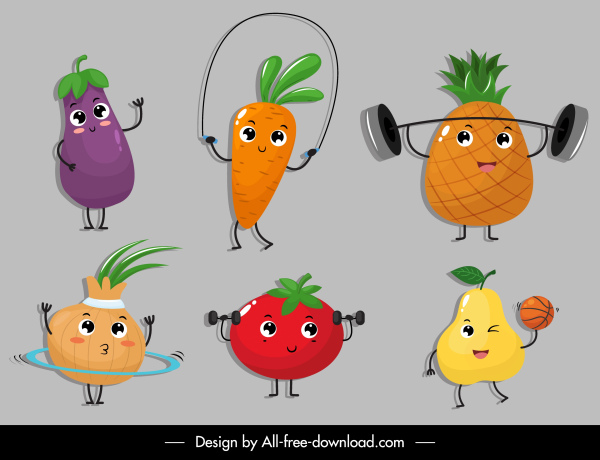 水果圖示搞笑風格化素描卡通人物