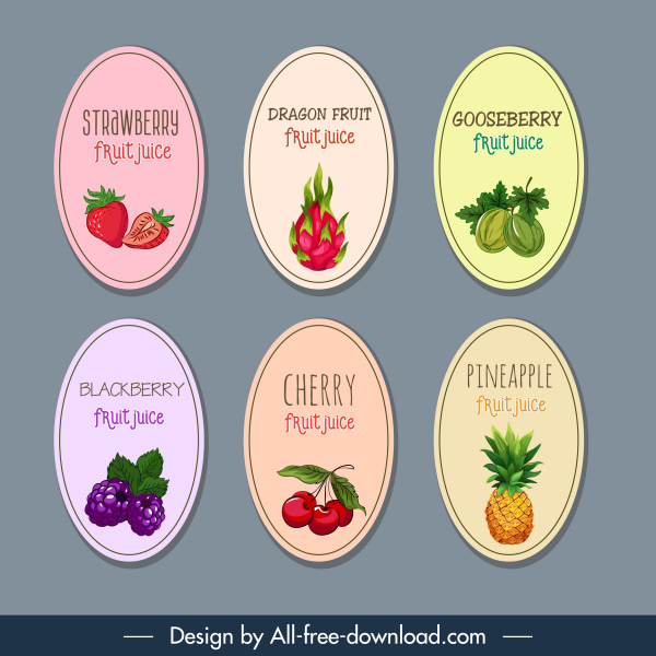 Fruits Labels Templates Colored Classical Flat Design